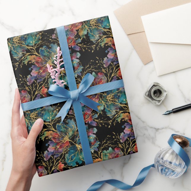 Schwarze moderne Multicolor mit falschem Glitter Geschenkpapier (Schenken)