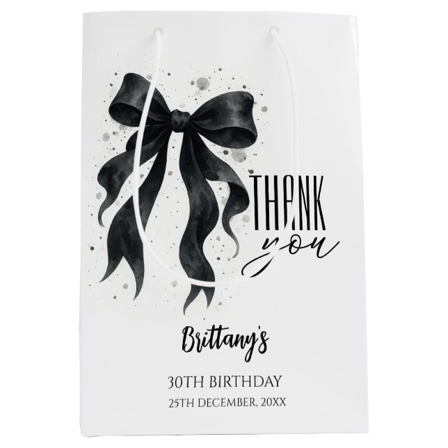Schwarze Moderne Schleife 30. Geburtstag  Mittlere Geschenktüte (Vorderseite)