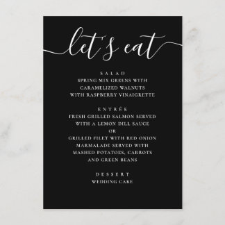 Schwarze moderne Schrift Hochzeit | Minimalistisch Menükarte