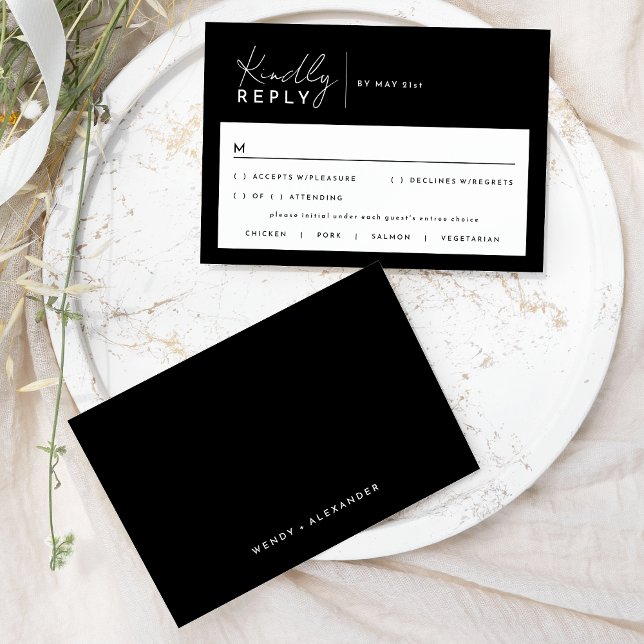 Schwarze moderne Schrift Hochzeitsantwortkarte RSVP Karte (Von Creator hochgeladen)