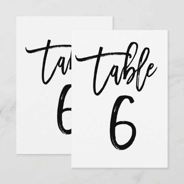 Schwarze moderne Schriftart Table Number 6 Einladung (Vorne/Hinten)