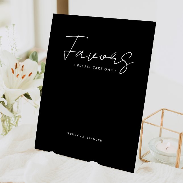 Schwarze moderne Script-Gastgeschenke Hochzeiten Sockelschild (Von Creator hochgeladen)