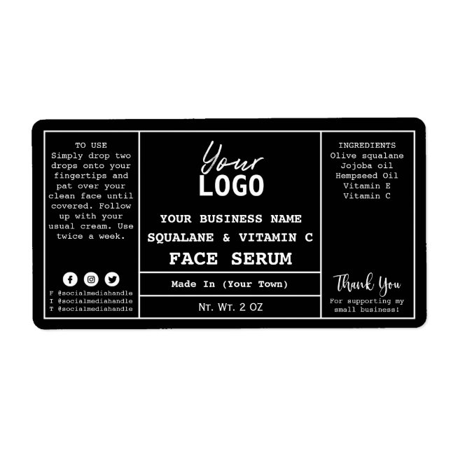 Schwarze, moderne Serumschilder (Vorne)