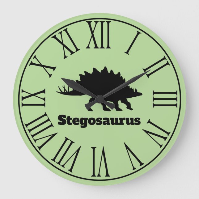 Schwarze moderne Stegosaurus-Silhouette Große Wanduhr (Vorderseite)