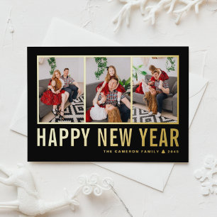 Schwarze moderne Typografie Foto-Collage Neujahr Folien Feiertagspostkarte