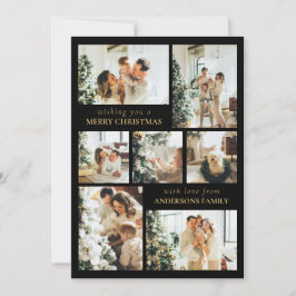 Schwarze moderne Typografie FotoCollage Weihnachte Feiertagskarte
