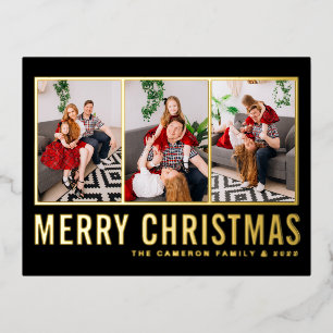 Schwarze moderne Typografie FotoCollage Weihnachte Folien Feiertagspostkarte