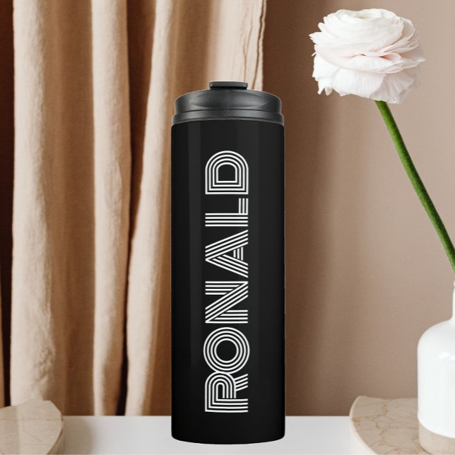Schwarze moderne Typografie Personalisiert Thermosbecher (In Situ)