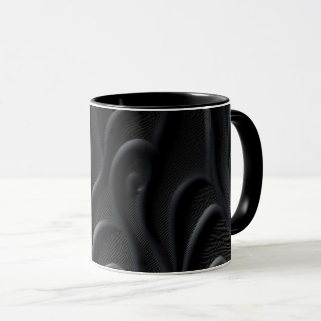 Schwarze, moderne und fantasievolle Textur Kaffeem Tasse (VorderseiteRechts)
