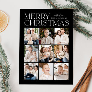 Schwarze moderne Weihnachts-9-Foto-Collage Feiertagskarte