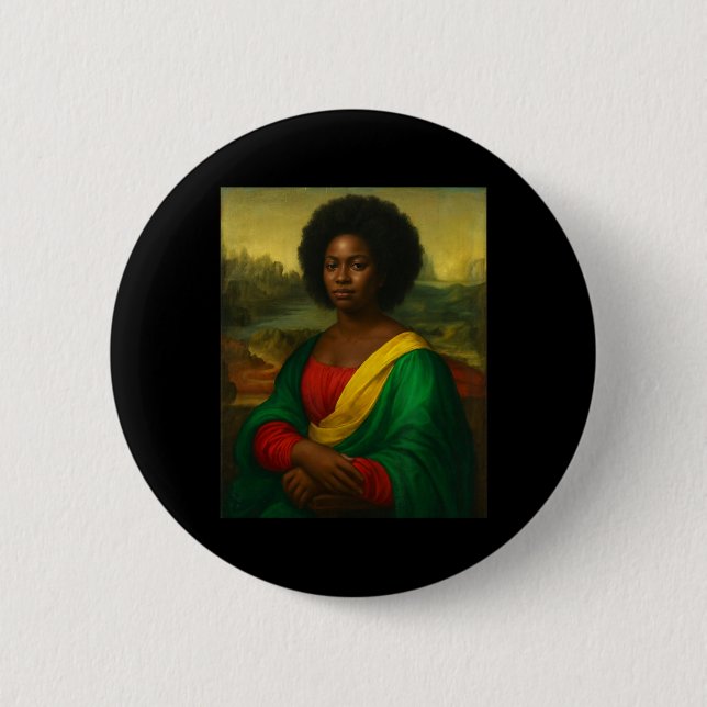 Schwarze Mona Lisa Afroamerikanerin Afro Schwarze  Button (Vorderseite)