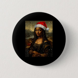 Schwarze Mona Lisa Afroamerikanischer Weihnachtsma Button