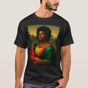 Schwarze Mona Lisa Seitenblick Afro Frau Schwarze T-Shirt