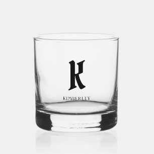 Schwarze Monogramm, alte Brieftypografie Whiskyglas