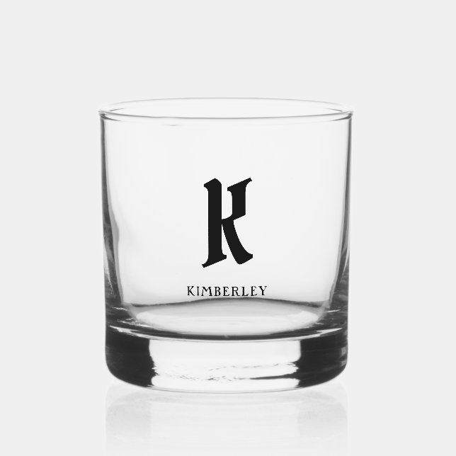 Schwarze Monogramm, alte Brieftypografie Whiskyglas (Vorderseite)