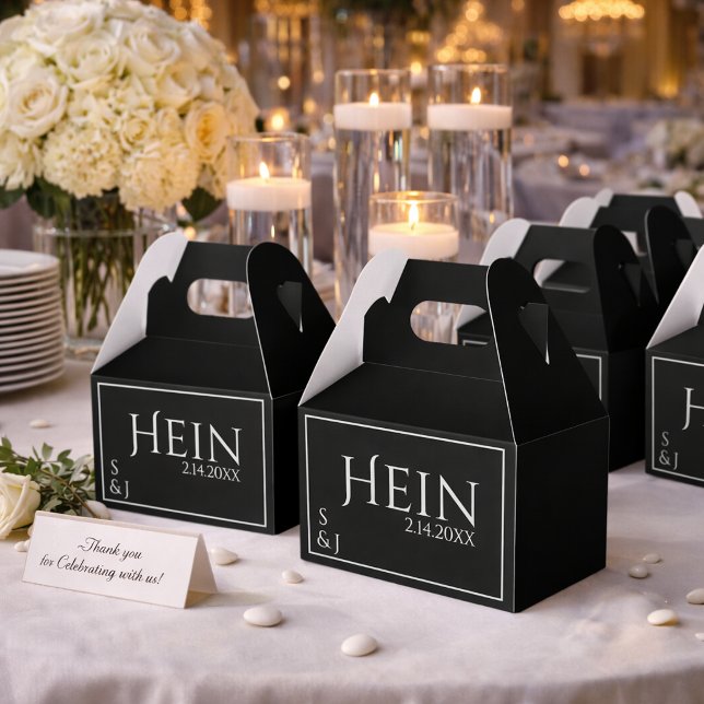 Schwarze Monogramm-Anfangsdatum Hochzeit Geschenkschachtel (Von Creator hochgeladen)