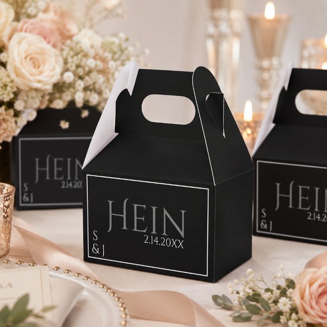 Schwarze Monogramm-Anfangsdatum Hochzeit Geschenkschachtel (Von Creator hochgeladen)