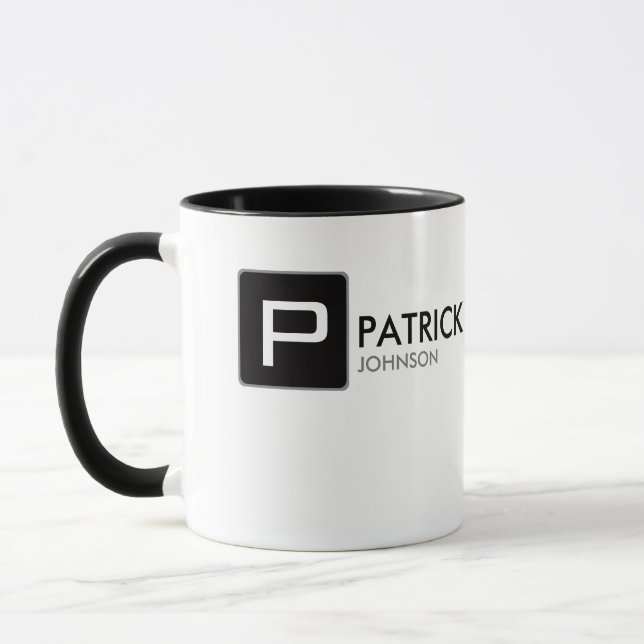 Schwarze Monogramm auf weißes personalisiert Tasse (Links)