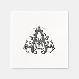 Schwarze Monogramm-Cocktailservietten mit "A" Serviette
