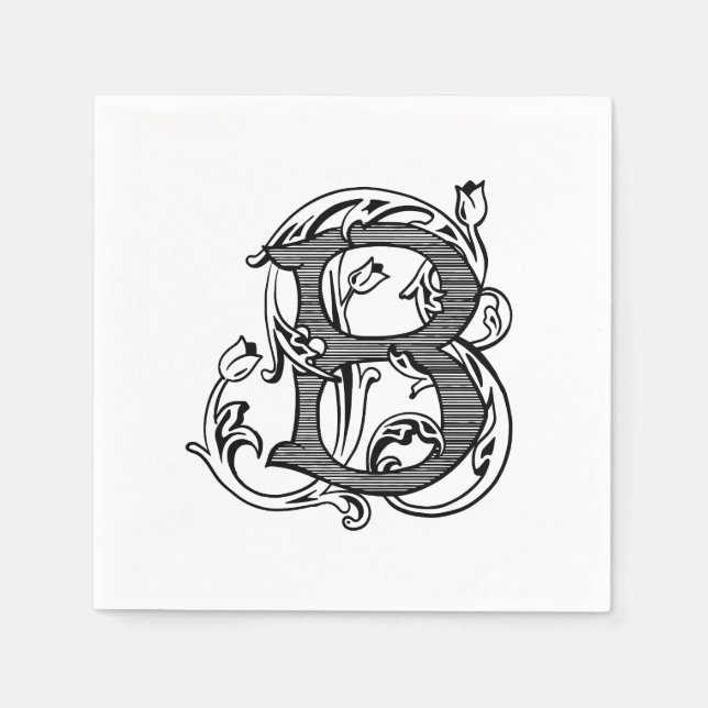 Schwarze Monogramm-Cocktailservietten mit "B" Serviette (Vorderseite)