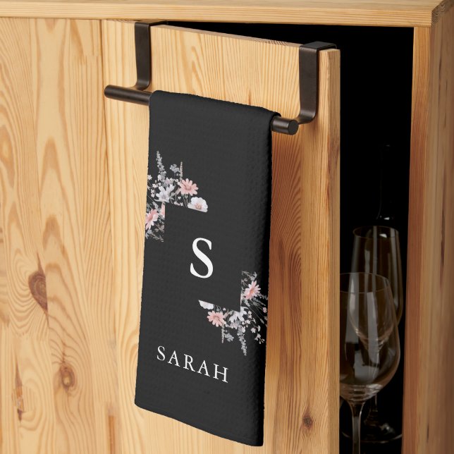 Schwarze Monogramm erste moderne Mama Tee Disc Geschirrtuch (Drittel gefaltet)