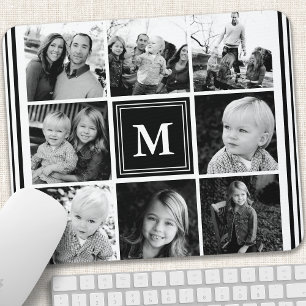 Schwarze Monogramm-Familienfotocollage Mousepad