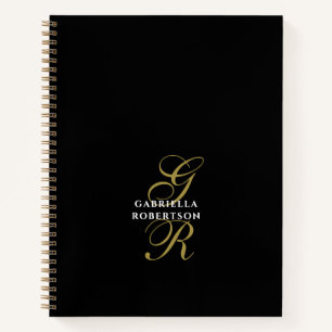 Schwarze Monogramm-Gold-Initialen Weiße Name Elega Notizbuch