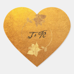 Schwarze Monogramm Golden Kraft Blume Erstmaliger  Herz-Aufkleber