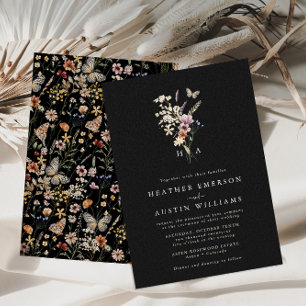 Schwarze Monogramm-Hochzeitseinladung Einladung
