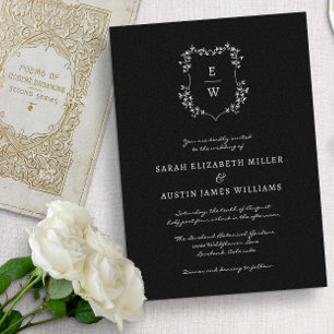 Schwarze Monogramm-Hochzeitseinladung Einladung