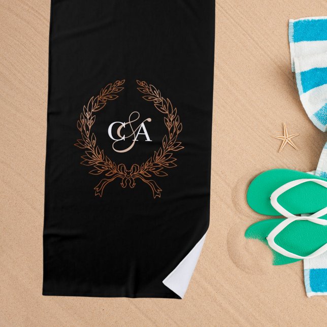 Schwarze Monogramm-Initialen Kranken Rose Goldflit Strandtuch (Von Creator hochgeladen)