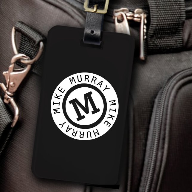 schwarze Monogramm/Rundname und Anfangsbuchstaben  Gepäckanhänger (Von Creator hochgeladen)
