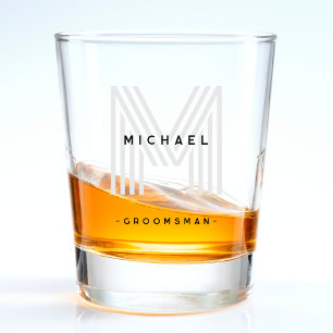 Schwarze Monogramm-Trauzeuge-Hochzeits-Junggeselle Schnapsglas