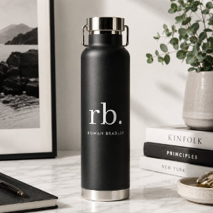 Schwarze Monogramm-Wasserflasche Isolierte 22oz- Trinkflasche
