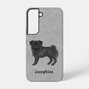 Schwarze Mops-Cartoon-Hundezeichnung auf Grau mit  Samsung Galaxy Hülle