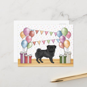 Schwarze Mops-Hund bunte Pastell-Geburtstagsballon Postkarte