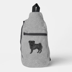 Schwarze Mops-Hund Canine Cartoon-Hund-Illustratio Crossbody Bag