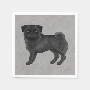 Schwarze Mops-Hund-Cartoon-Illustration Serviette