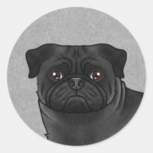 Schwarze Mops-Hund-Gesicht Nahaufnahme Cartoon-Ill Runder Aufkleber