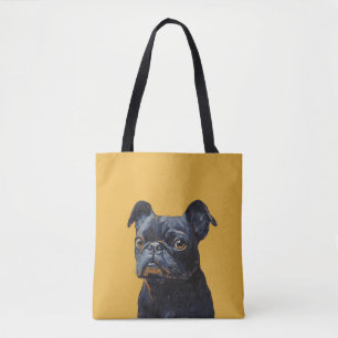Schwarze Mops-Hund-Porträt-Tragetasche – Süßer Hau