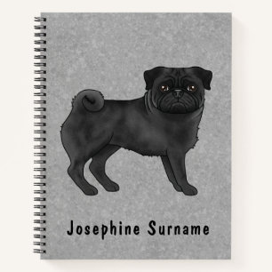 Schwarze Mops-Hund süße Cartoon-Hund-Illustration  Notizbuch
