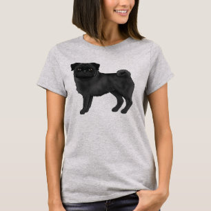 Schwarze Mops-Hunderasse Süße Cartoon-Illustration T-Shirt