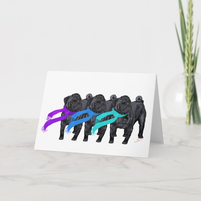 Schwarze Mops in Scarves Karte (Vorderseite)