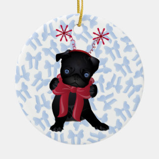 Schwarze MopshundChrismtas Verzierung 1 Keramikornament