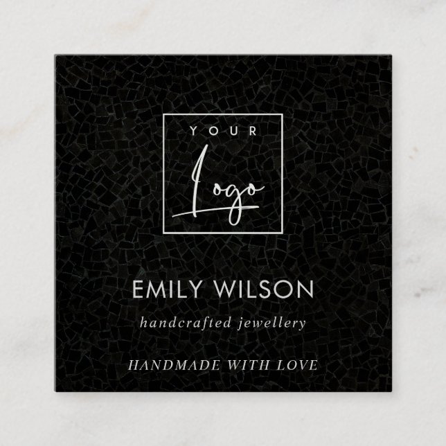 Schwarze Mosaik Textur Ohrring-Display-Tag Quadratische Visitenkarte (Vorderseite)