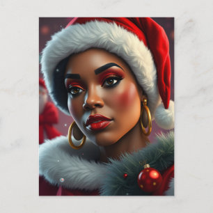 Schwarze Mrs. Claus Melanin Santa Schwester Weihna Postkarte