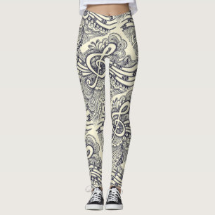 Schwarze musikalische Anmerkungen und Symbole an Leggings