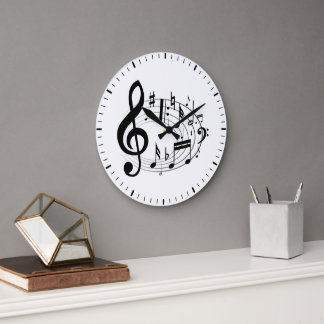 Schwarze musikalische Noten in Oval-Form Große Wanduhr