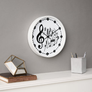 Schwarze musikalische Noten in Oval-Form Uhr
