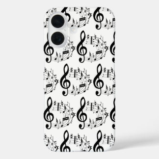 Schwarze musikalische Notizen in Oval Shape Patter iPhone 16 Hülle